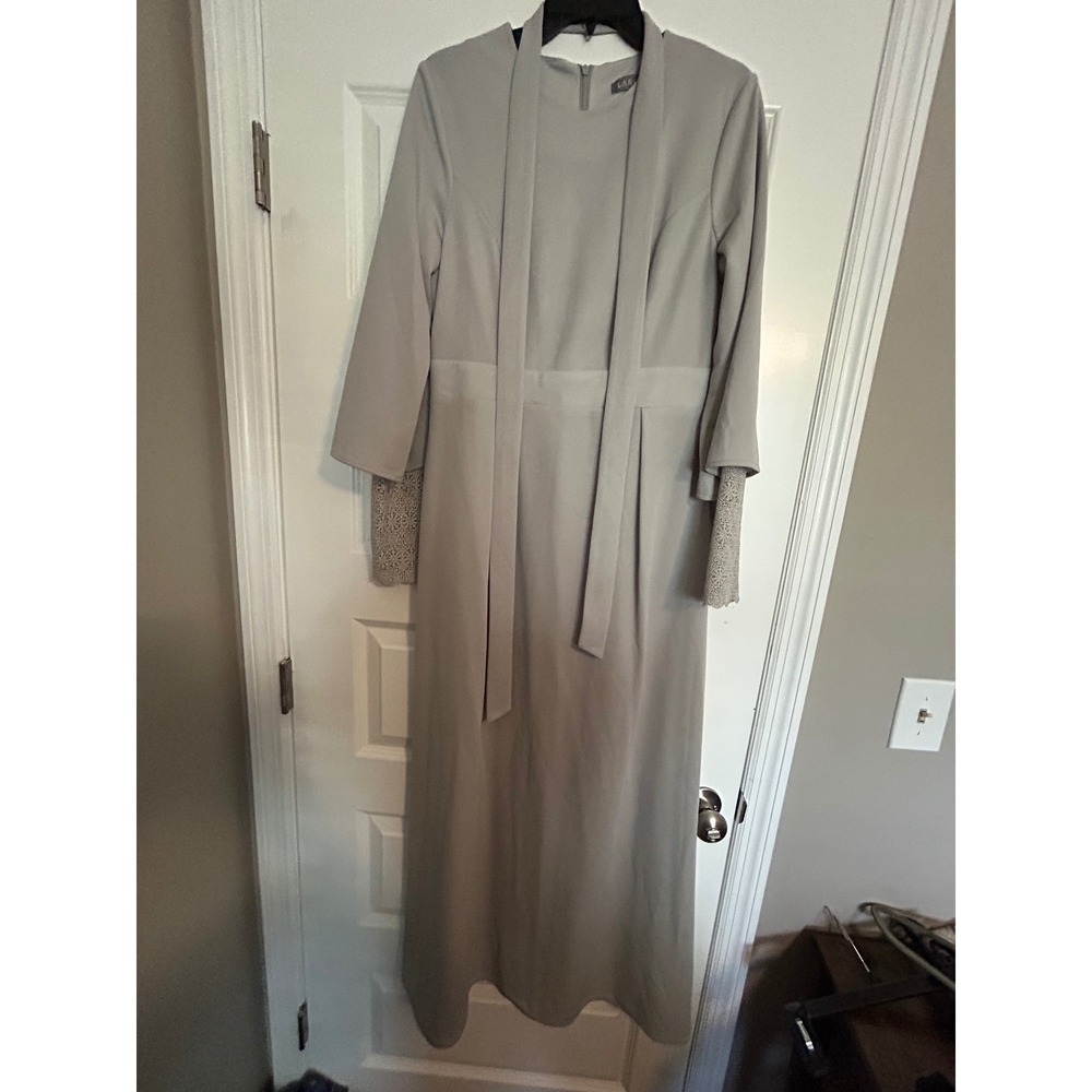 LARUJ Gray Modest Lace Sleeve Maxi Dress Abaya Size EU 42 UK 14 Made in Turkey